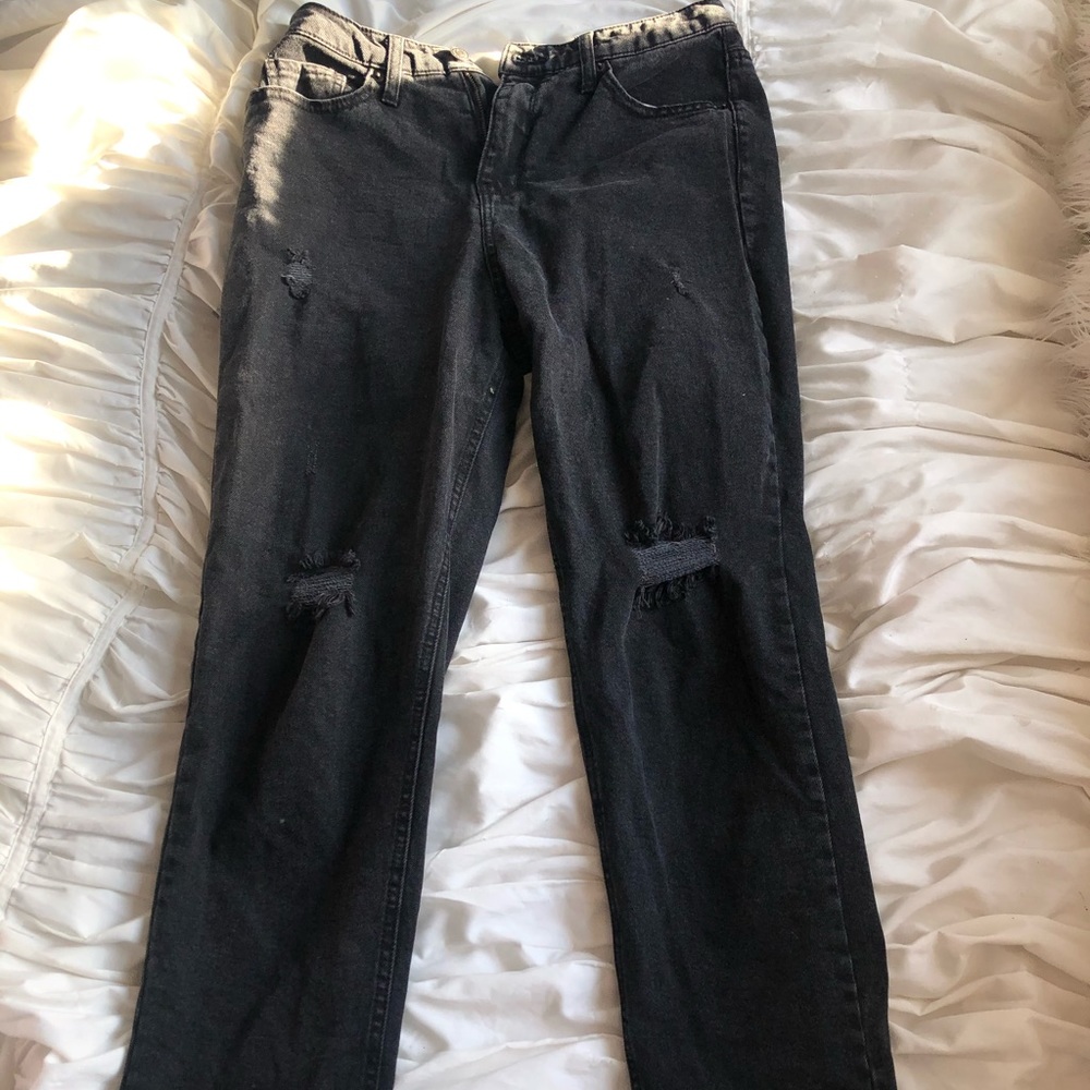 Black high waisted ripped mom jeans